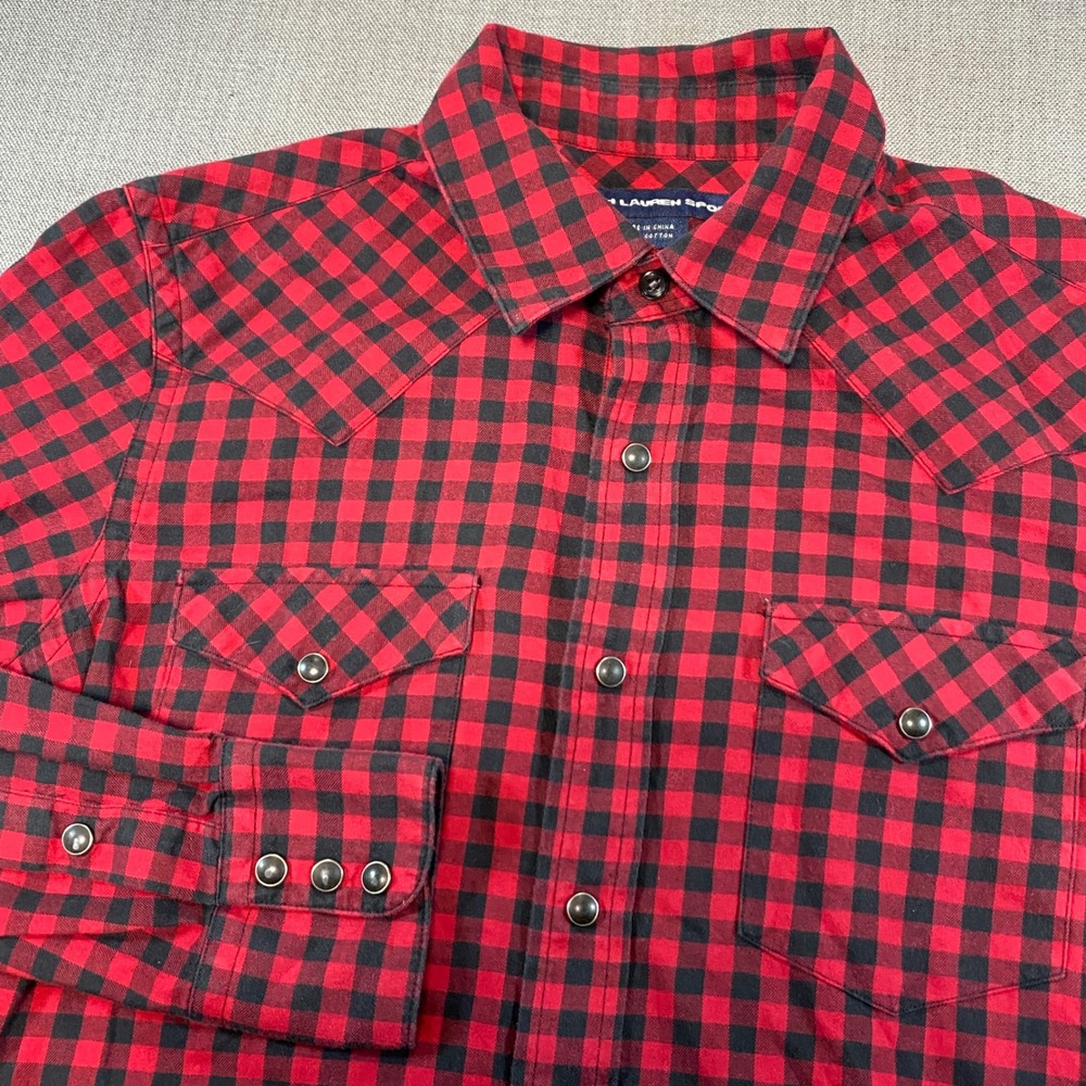 Ralph Lauren Sport Womens Red‎ Black Buffalo Plaid Western Snap Button Shirt 8 - Picture 3 of 9